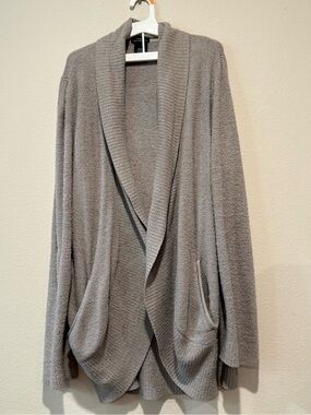 Cozy Open-Front Shawl Cardigan - Gray
